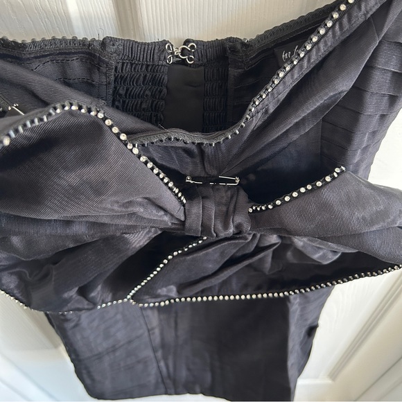NWT FOR LOVE & LEMONS CELESTE MOIRE BLACK BOW STRAPLESS MINI DRESS SIZE M - Picture 7 of 10